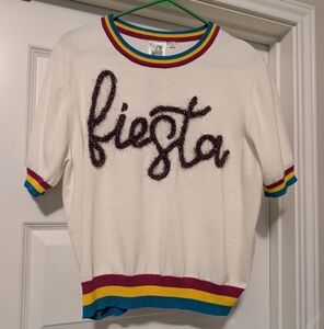 NWT Queen of Sparkles Fiesta Party Short Sleeve Sweater Shirt Medium Blu…